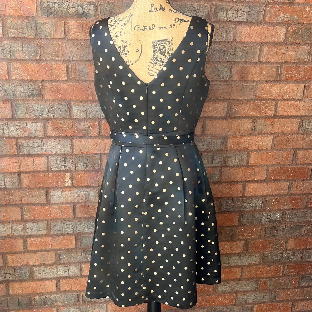 EUC White House Black Market Black Dress with Gold Dots, Pockets and Belt (8) - Picture 4 of 15